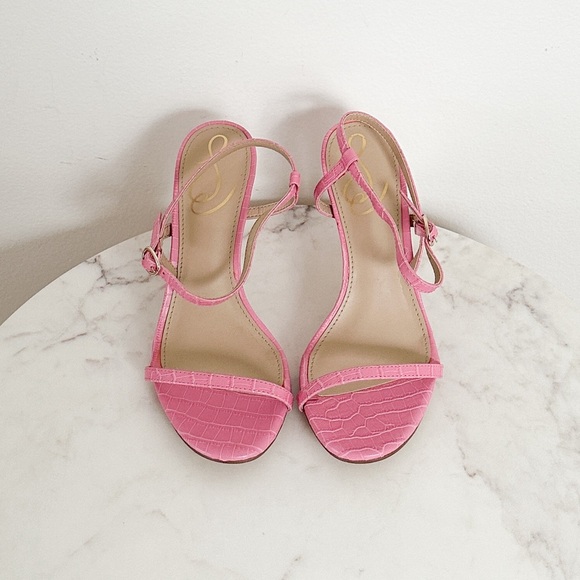 Sam Edelman NEW Doran Strappy Heeled Sandal in Pink Croc Print Size 5.5 - Picture 8 of 12